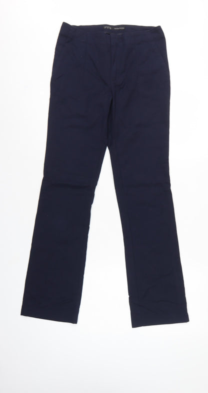 Zara Basic Women Blue S Bootcut Dress Trousers Zip Pockets