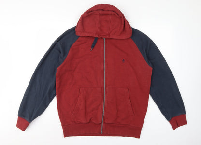 Penguin Mens Red Blue XL Full Zip Hooded Fleece Hoodie Logo