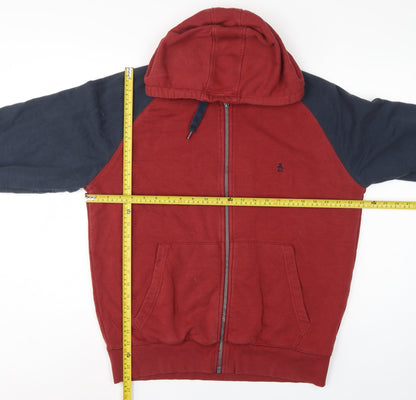 Penguin Mens Red Blue XL Full Zip Hooded Fleece Hoodie Logo