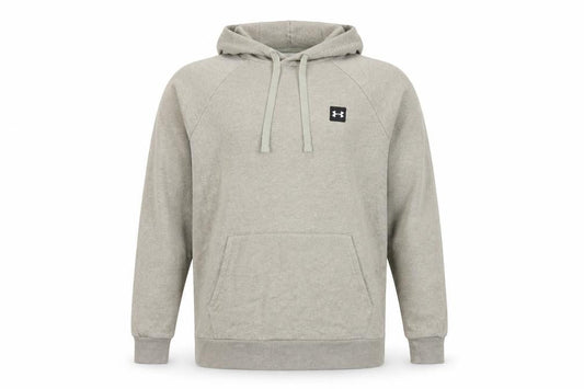 Front view of Under Armour Men’s Grey M Loose Fit Pullover Logo Hoodie