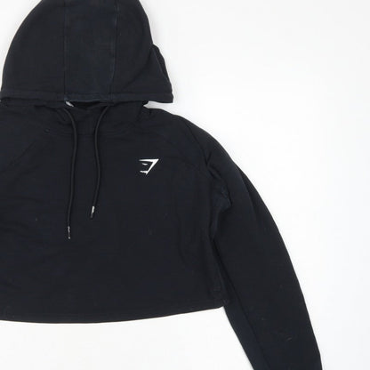 Gymshark Women Black L Pullover Hoodie Logo Raglan Gym Training
