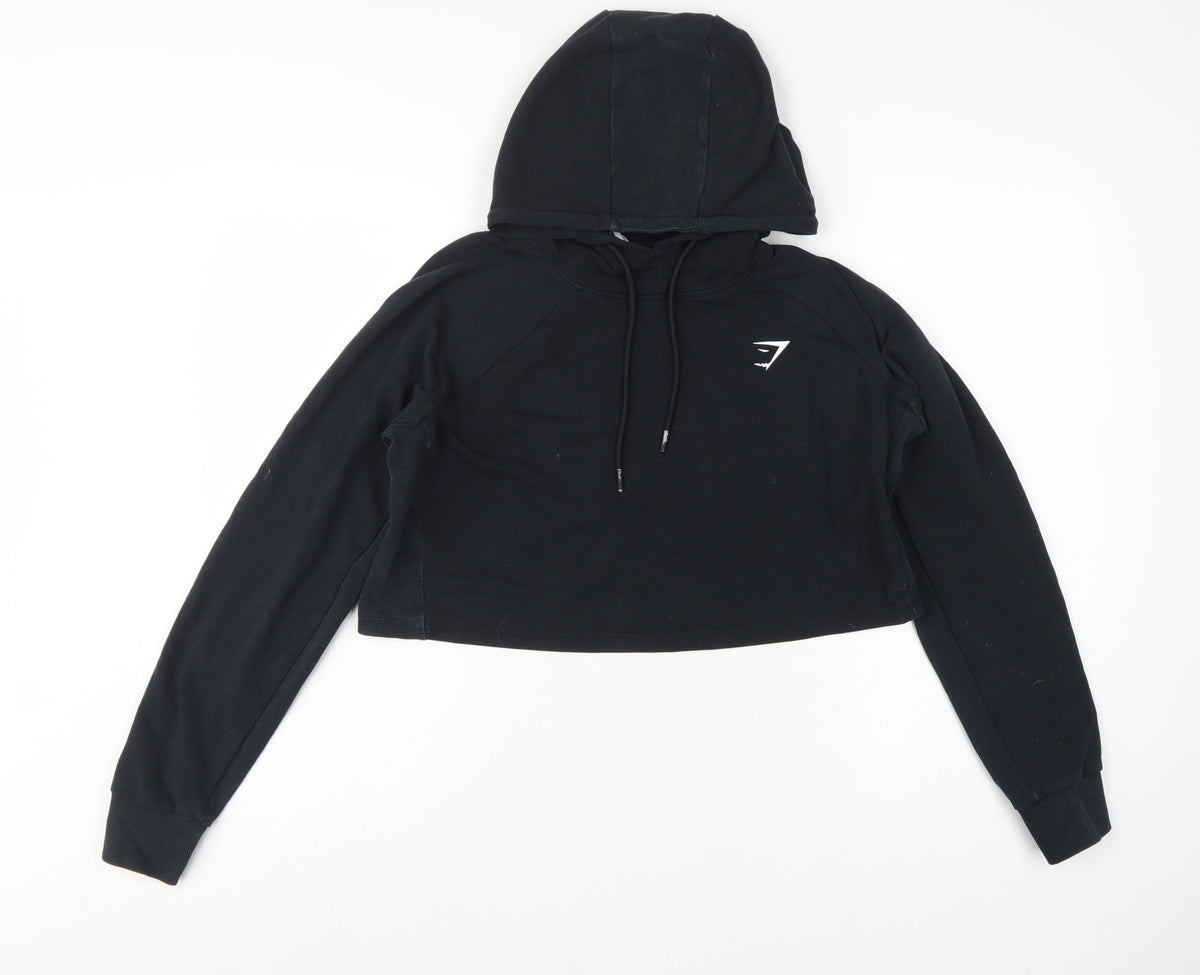 Gymshark Women Black L Pullover Hoodie Logo Raglan Gym Training