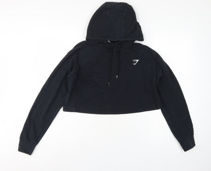 Gymshark Women Black L Pullover Hoodie Logo Raglan Gym Training