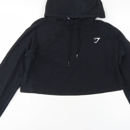 Gymshark Women Black L Pullover Hoodie Logo Raglan Gym Training