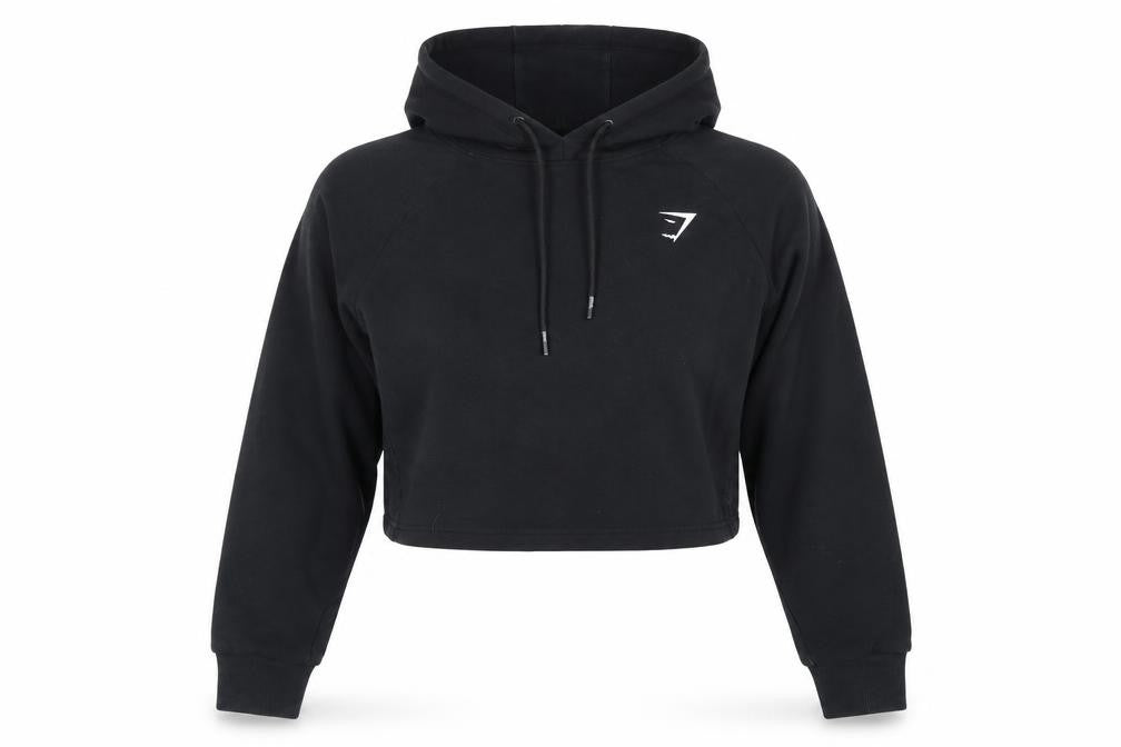 Gymshark Women Black L Pullover Hoodie Logo Raglan Gym Training