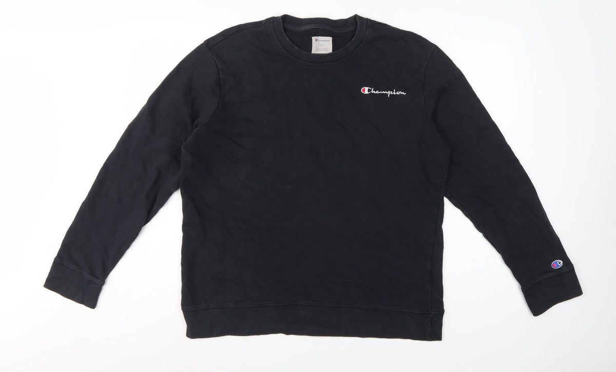 Champion Men Black L Crew Neck Pullover Sweatshirt Embroidered Logo