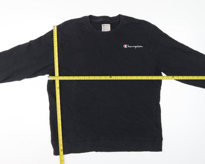 Champion Men Black L Crew Neck Pullover Sweatshirt Embroidered Logo