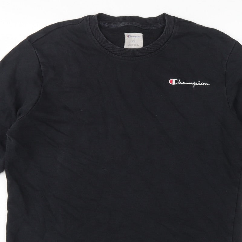 Champion Men Black L Crew Neck Pullover Sweatshirt Embroidered Logo