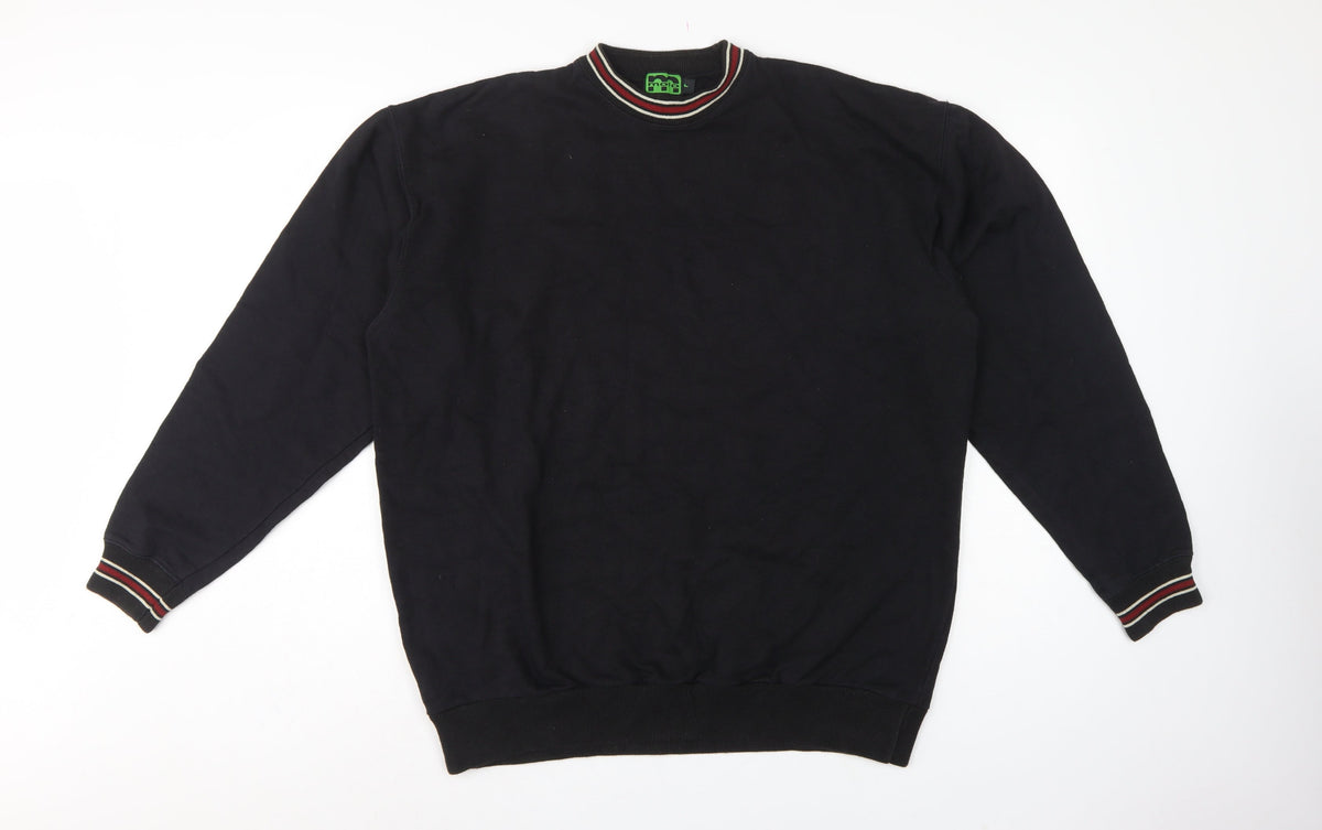 MOTO Men’s Black L Pullover Crew Neck Sweatshirt Striped Trim