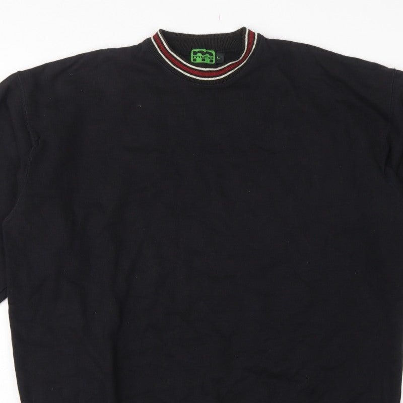MOTO Men’s Black L Pullover Crew Neck Sweatshirt Striped Trim