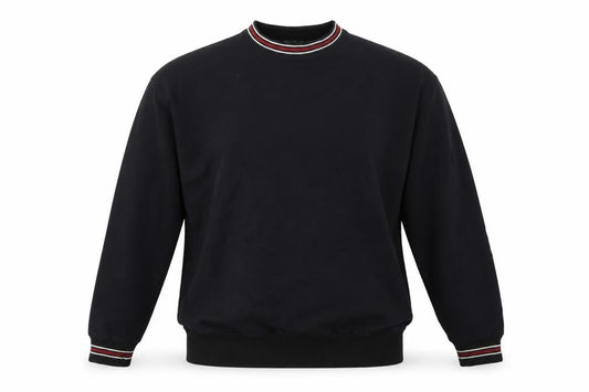 Front view of MOTO Men’s Black L Pullover Crew Neck Sweatshirt Striped Trim