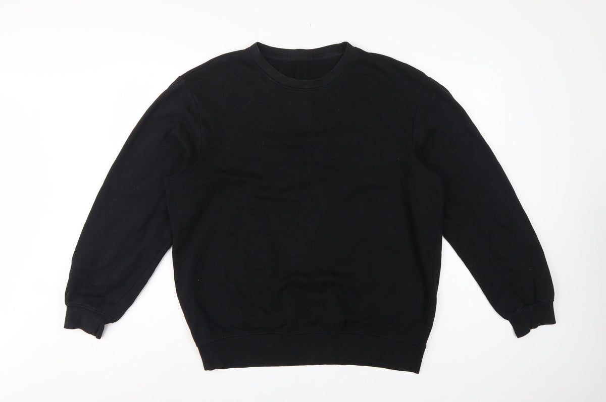 H&M Men Black L Relaxed Fit Crew Neck Pullover Sweatshirt