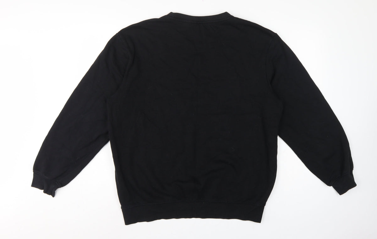 H&M Men Black L Relaxed Fit Crew Neck Pullover Sweatshirt