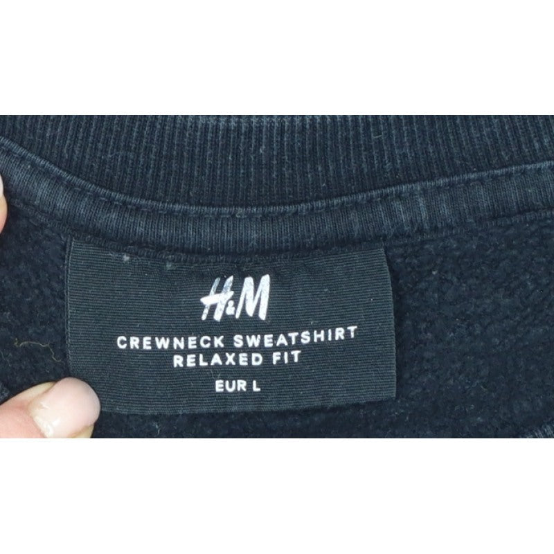 H&M Men Black L Relaxed Fit Crew Neck Pullover Sweatshirt