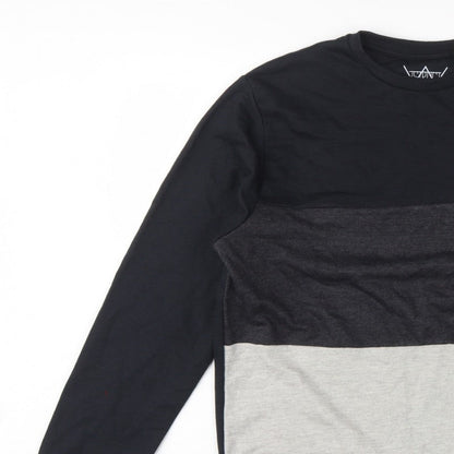 ASTRUCT Men’s Black Grey Colour Block Pocket Crew Neck Sweatshirt L