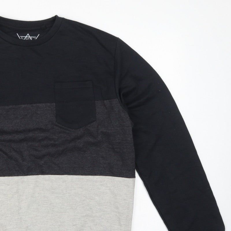 ASTRUCT Men’s Black Grey Colour Block Pocket Crew Neck Sweatshirt L