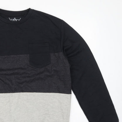 ASTRUCT Men’s Black Grey Colour Block Pocket Crew Neck Sweatshirt L
