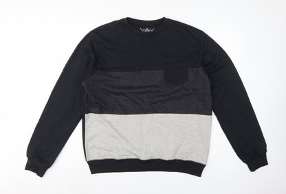 ASTRUCT Men’s Black Grey Colour Block Pocket Crew Neck Sweatshirt L