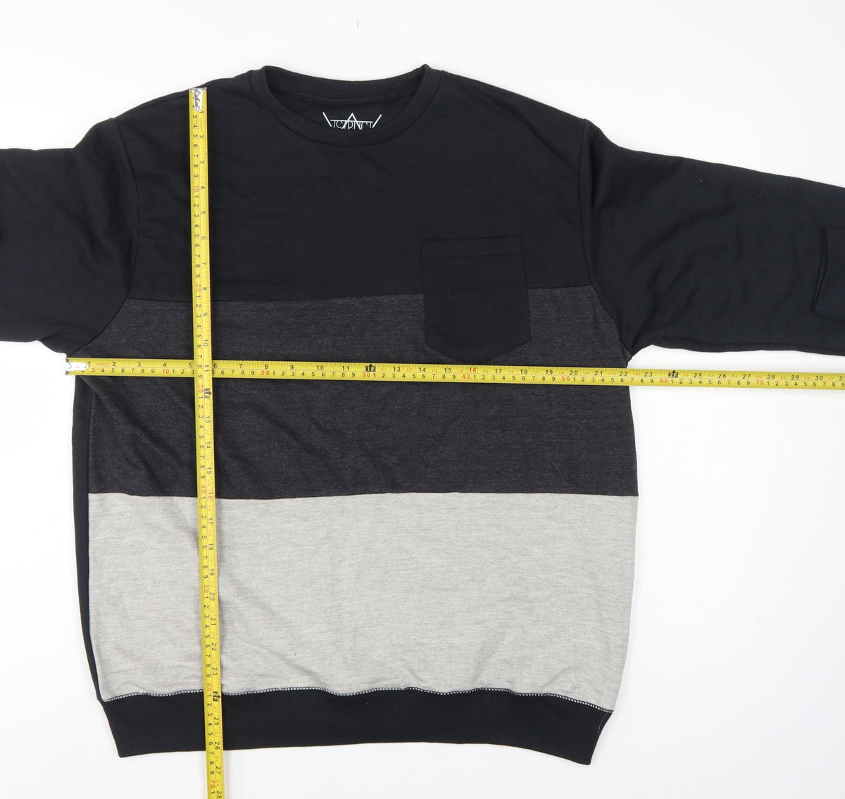 ASTRUCT Men’s Black Grey Colour Block Pocket Crew Neck Sweatshirt L