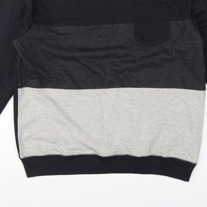 ASTRUCT Men’s Black Grey Colour Block Pocket Crew Neck Sweatshirt L