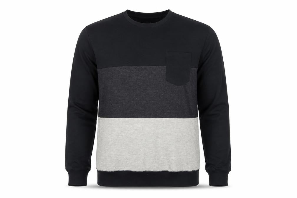 ASTRUCT Men’s Black Grey Colour Block Pocket Crew Neck Sweatshirt L