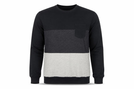 Front view of ASTRUCT Men’s Black Grey Colour Block Pocket Crew Neck Sweatshirt L
