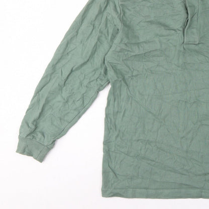 Cotton Traders Men’s Green M Collared Henley Sweatshirt Logo