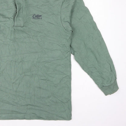 Cotton Traders Men’s Green M Collared Henley Sweatshirt Logo