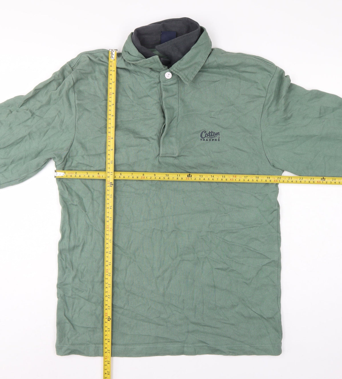 Cotton Traders Men’s Green M Collared Henley Sweatshirt Logo
