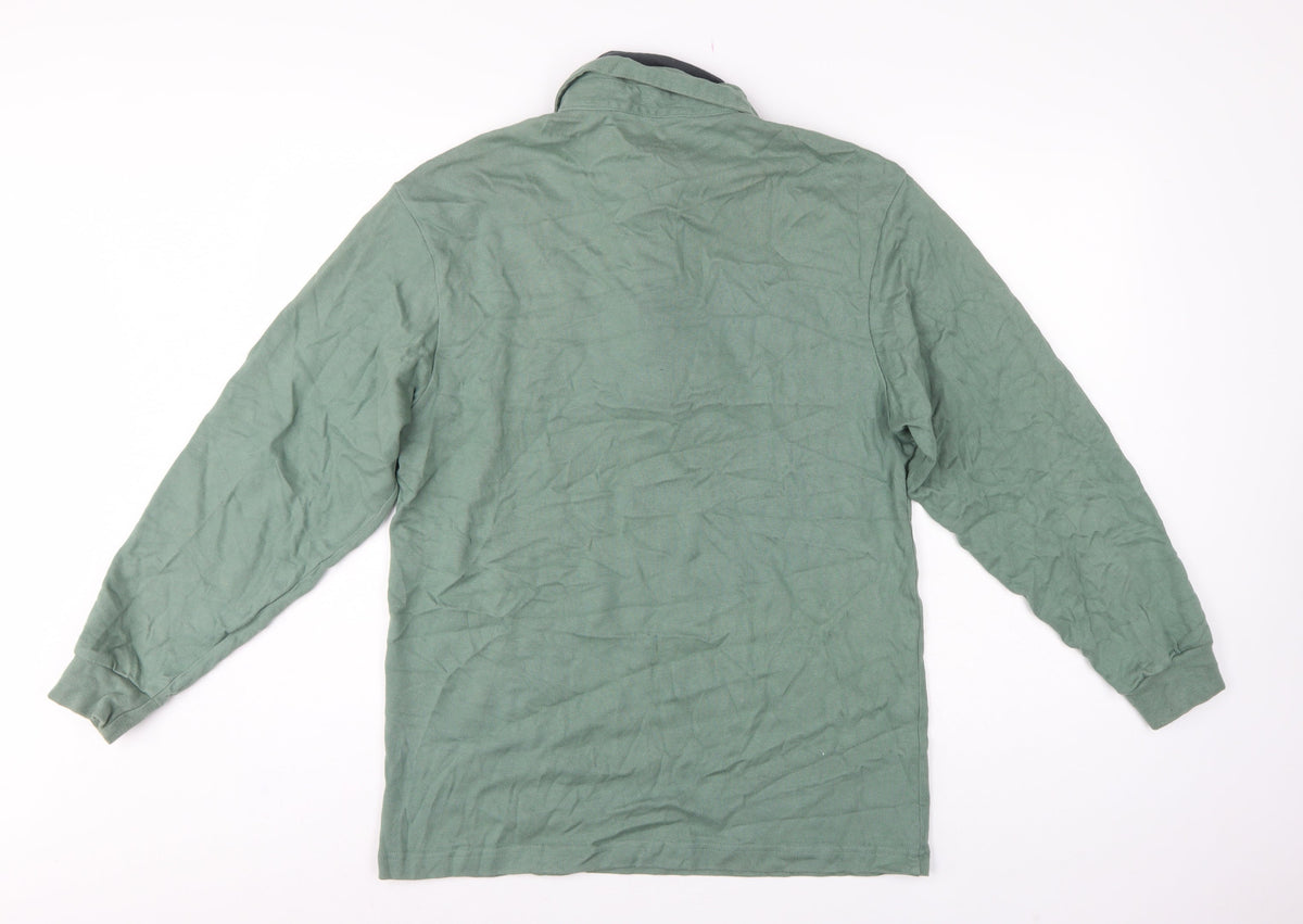 Cotton Traders Men’s Green M Collared Henley Sweatshirt Logo