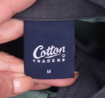 Cotton Traders Men’s Green M Collared Henley Sweatshirt Logo