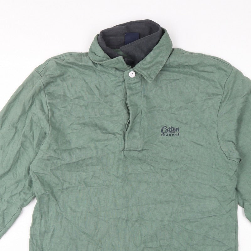 Cotton Traders Men’s Green M Collared Henley Sweatshirt Logo