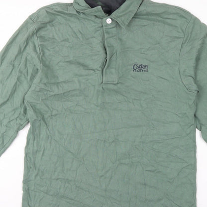 Cotton Traders Men’s Green M Collared Henley Sweatshirt Logo