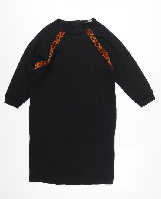 Oliver Bonas Women Black Leopard Panel Jumper Dress Size S