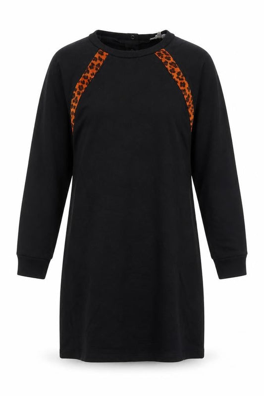 Oliver Bonas Women Black Leopard Panel Jumper Dress Size S