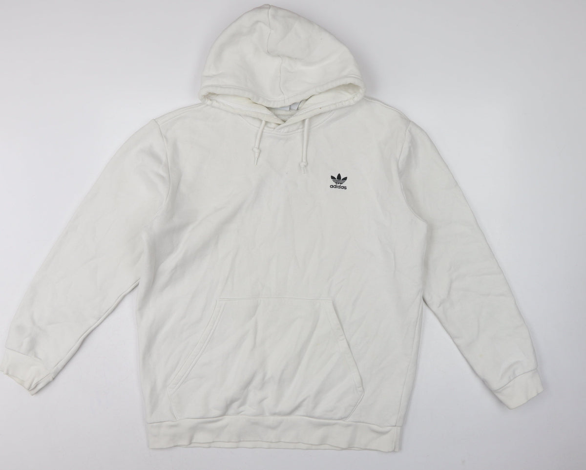 adidas Men’s White L Pullover Hoodie Trefoil Logo Pocket