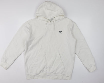 adidas Men’s White L Pullover Hoodie Trefoil Logo Pocket