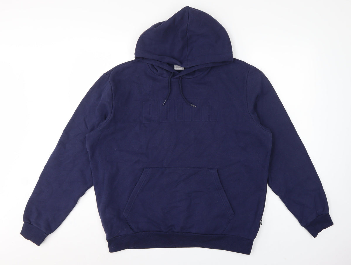 Puma Men’s Blue L Pullover Hoodie Fleece Logo Pocket
