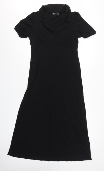 ASOS DESIGN Women Black UK 12 Long Maxi Collared Puff Sleeve Dress