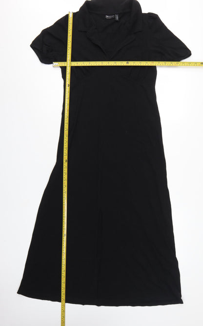 ASOS DESIGN Women Black UK 12 Long Maxi Collared Puff Sleeve Dress