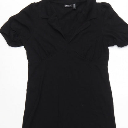 ASOS DESIGN Women Black UK 12 Long Maxi Collared Puff Sleeve Dress