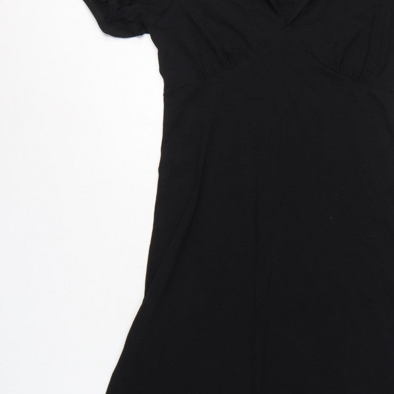 ASOS DESIGN Women Black UK 12 Long Maxi Collared Puff Sleeve Dress
