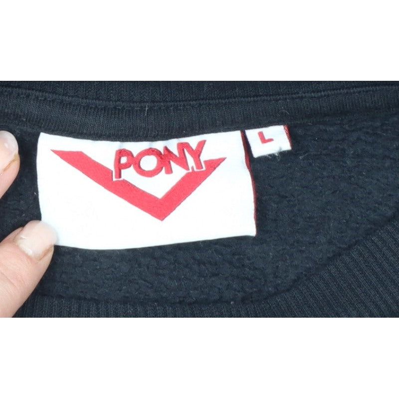 Pony Men's Black L Logo Graphic Print Crew Neck Pullover Sweatshirt