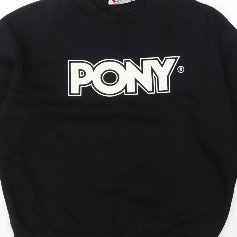 Pony Men's Black L Logo Graphic Print Crew Neck Pullover Sweatshirt