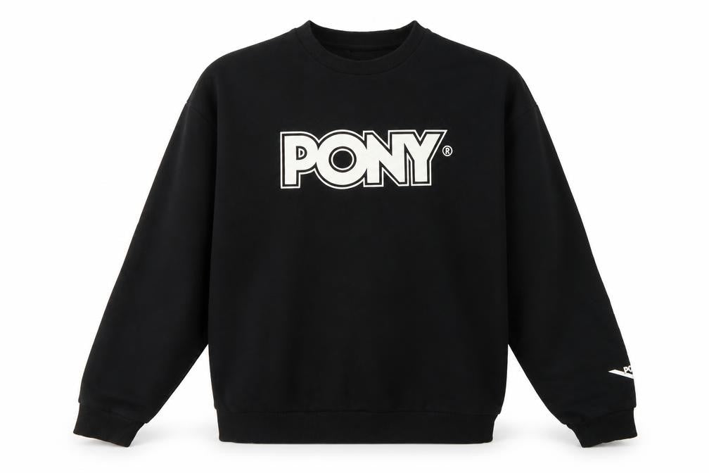 Pony Men's Black L Logo Graphic Print Crew Neck Pullover Sweatshirt