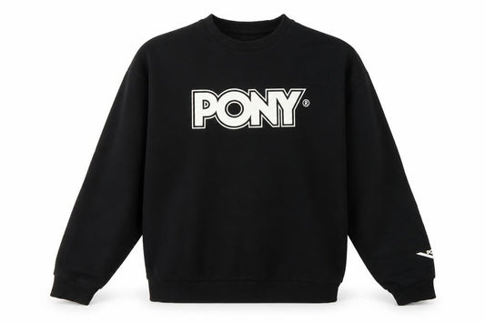 Front view of Pony Men's Black L Logo Graphic Print Crew Neck Pullover Sweatshirt