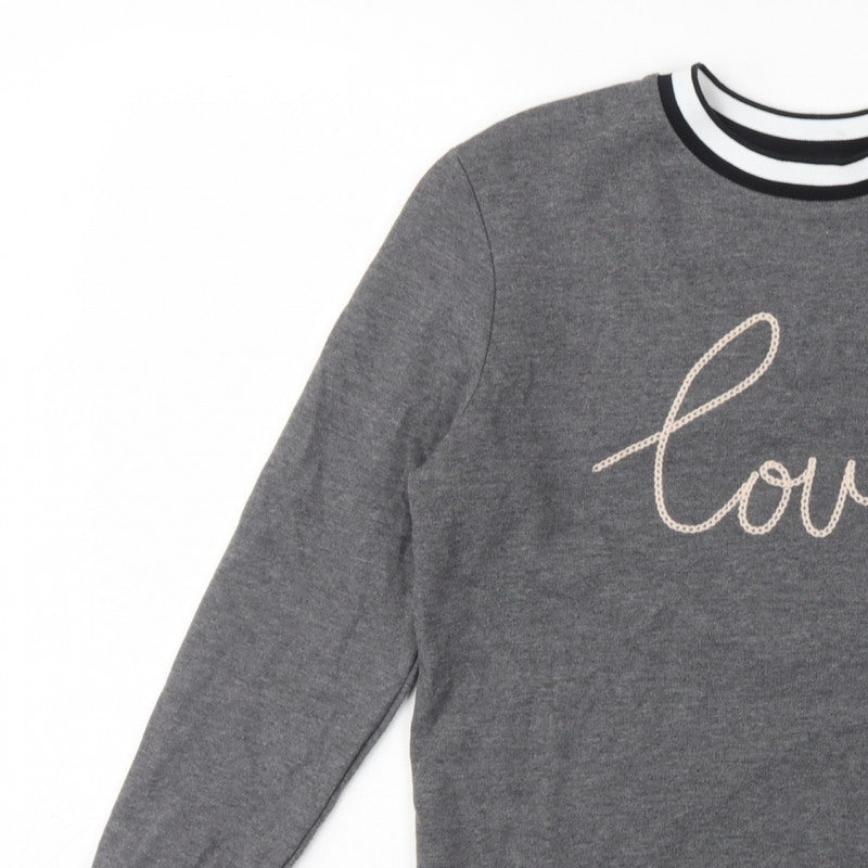 Dorothy Perkins Women Grey UK 12 Love Embroidered Pullover Sweatshirt