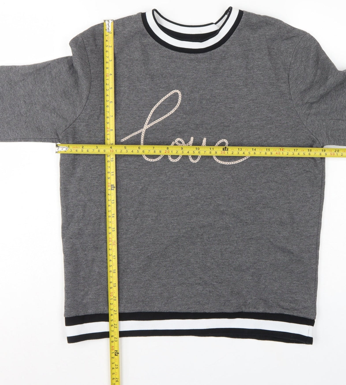 Dorothy Perkins Women Grey UK 12 Love Embroidered Pullover Sweatshirt