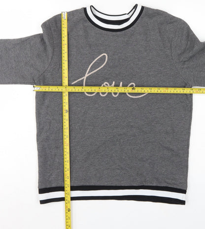 Dorothy Perkins Women Grey UK 12 Love Embroidered Pullover Sweatshirt