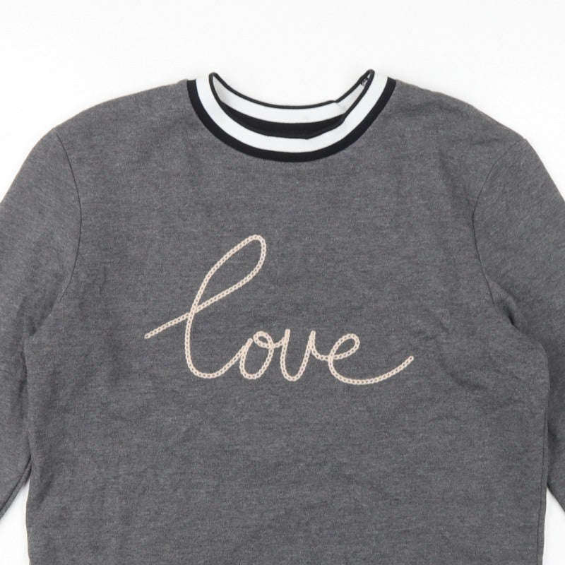 Dorothy Perkins Women Grey UK 12 Love Embroidered Pullover Sweatshirt